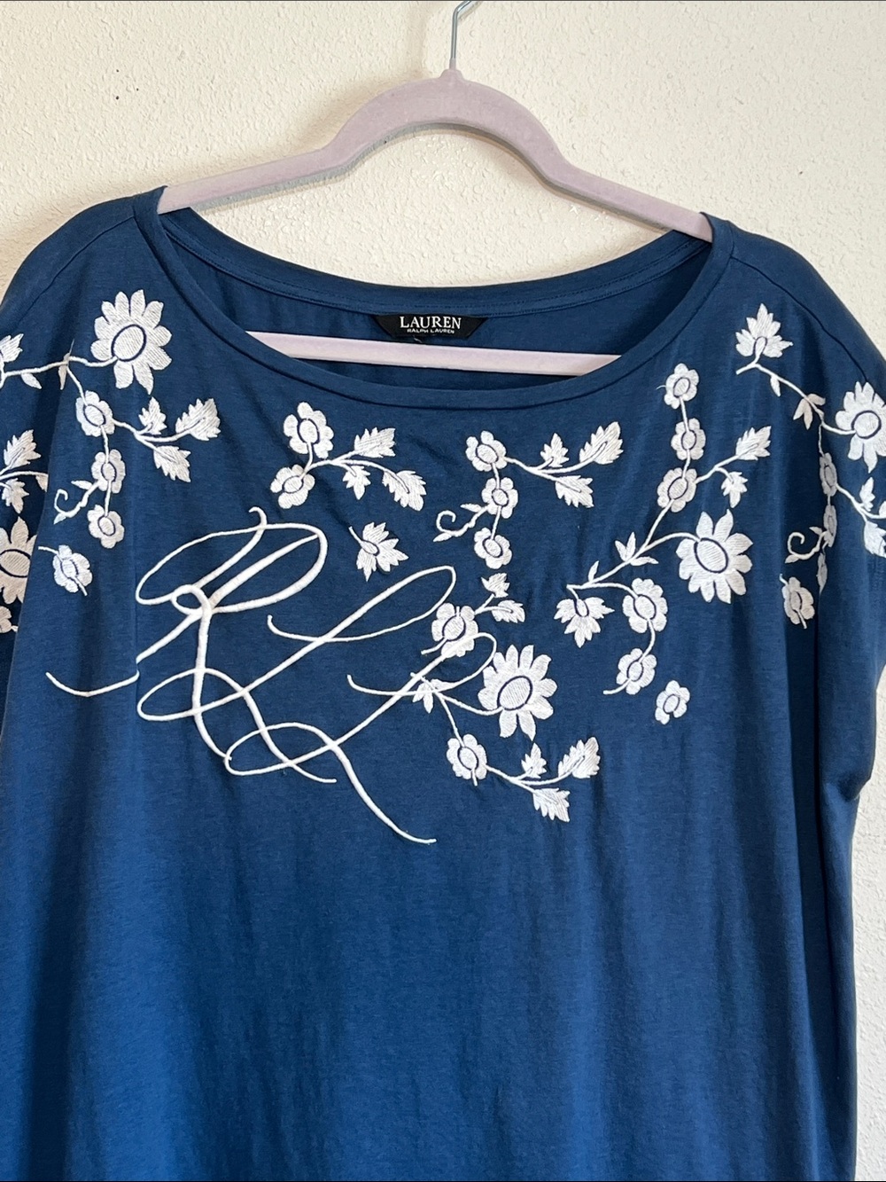 RALPH LAUREN Floral-Embroidered Jersey Tee Size 1X - Picture 6 of 12